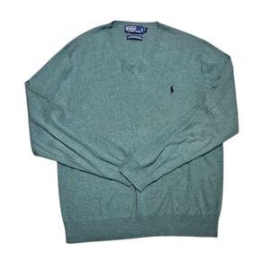 Polo Ralph Lauren Mens L 100% Pima Cotton V Neck Sweater Green Preppy Classic